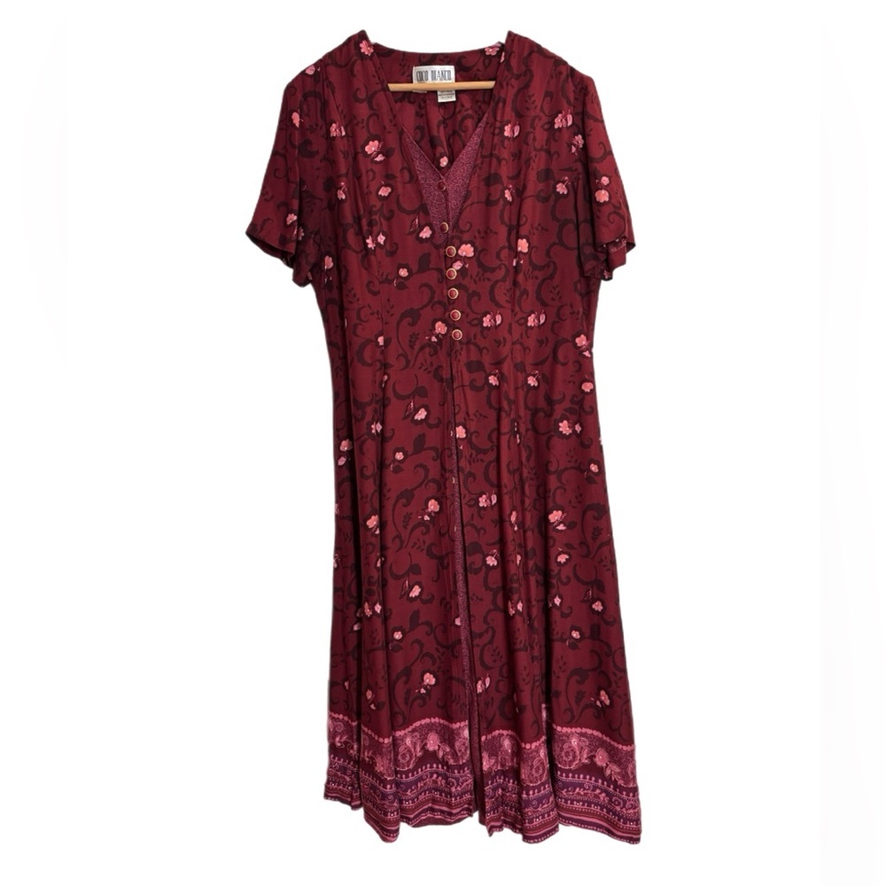 Coco Bianco red short sleeve midi dress w/ button up front